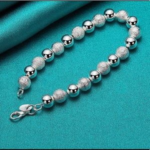 925 Sterling Silver Bracelet Smooth Matte 8mm Bead Chain Women Fashion Jewelry